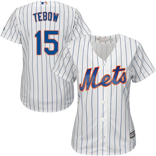Mets #15 Tim Tebow White(Blue Strip) Home Women's Stitched MLB Jersey